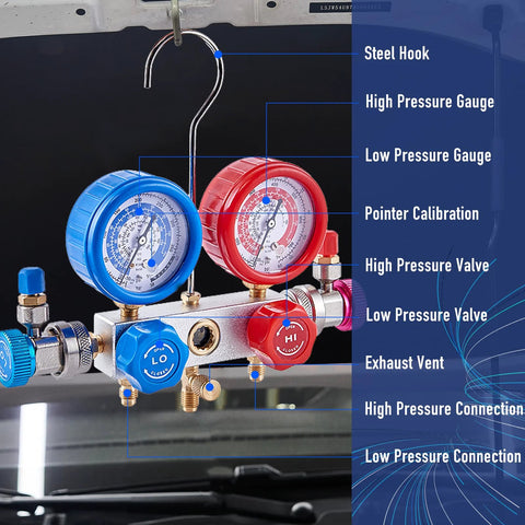 Powerful 3.6CFM 1/4HP AC Vacuum Pump Kit with gauge set for auto air conditioning R134a R12 R410a in a close-up view