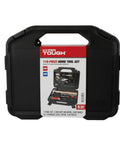 All In One 110 Piece Home Tool Set With Storage Case For DIY Projects, Repairs And Everyday Fixes in durable black case with label.