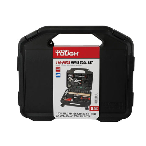 All In One 110 Piece Home Tool Set With Storage Case For DIY Projects, Repairs And Everyday Fixes in durable black case with label.