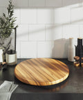 18 Inch Lazy Susan Kitchen Turntable In Acacia Wood For Spices And Condiments Rotating Storage Organizer on countertop