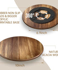 10 Inch Acacia Wood Lazy Susan Turntable For Kitchen Countertop And Cabinet Organization with 6.9" acrylic base and 360° rotation