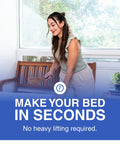 Woman using Bed Sheet Tucker Mattress Lifter Tool Made From Sturdy Acacia Wood That Helps You Change Sheets Without Strain Back Saver