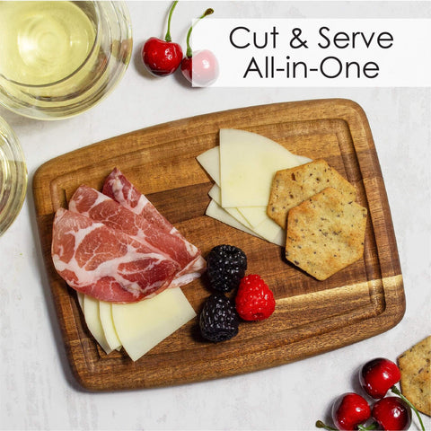 Must Have Acacia Wood Cutting Board With Juice Groove 8x6 Inch Small Kitchen Prep Board With Meat, Cheese, and Crackers