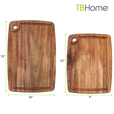 Two Piece Acacia Wood Cutting Board Set For Kitchen Prep, Dual Boards For Meat And Veggies To Prevent Cross Contamination
