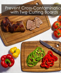 Two Piece Acacia Wood Cutting Board Set For Kitchen Prep, Dual Boards For Meat And Veggies To Prevent Cross Contamination