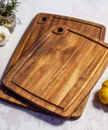 Two Piece Acacia Wood Cutting Board Set For Kitchen Prep, Dual Boards For Meat And Veggies To Prevent Cross Contamination