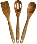 3 Piece Acacia Wood Kitchen Utensil Set With Spatula Slotted Spoon And Cooking Spoon For Flip Stir And Scoop In Nonstick Pans And Everyday Cooking