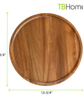Acacia wood lazy susan organizer designed for kitchen and pantry use, rotating wooden turntable, top view, 13-3/4 inches.