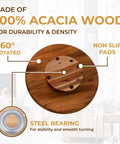 18 Inch Acacia Wood Turntable Organizer Lazy Susan featuring 360° rotation and non-slip pads for kitchen or pantry.
