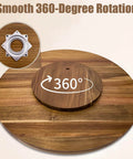 30 Inch Acacia Wood Lazy Susan Turntable, showing smooth 360-degree rotation feature with heavy duty rotating wheel close-up.