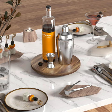 10 Inch Acacia Wood Lazy Susan Turntable For Kitchen Countertop And Cabinet Organization with bar setup accessories