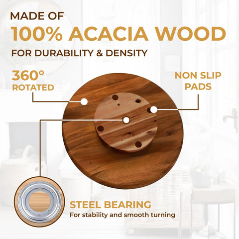 Acacia Wood Turntable Organizer Lazy Susan 21 Inch Rotating Tray For Tabletop Cabinet Pantry And Kitchen Countertop with steel bearing
