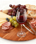 Acacia Wood Turntable Organizer Lazy Susan 21 Inch Rotating Tray with grapes, cheese, bread, salami, and wine glass