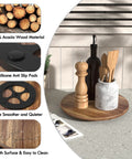 10 Inch Acacia Wood Lazy Susan Turntable For Kitchen Countertop And Cabinet Organization with condiment and napkin organizer