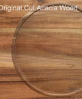 Close-up of a 12 Inch Acacia Wood Lazy Susan Organizer with unique wood grain and 360 degree rotation for kitchen storage.