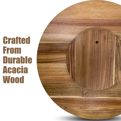 Crafted acacia wood of 30 Inch Acacia Wood Lazy Susan Turntable, Extra Large Wooden Serving Tray with Smooth 360 Rotation