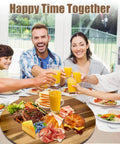 Family enjoying meal with 30 Inch Acacia Wood Lazy Susan Turntable, Extra Large Wooden Serving Tray with dishes and drinks