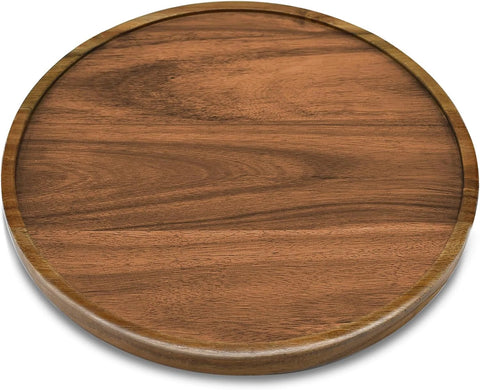 9 Inch Acacia Wood Lazy Susan Turntable for Cabinet and Pantry Organization, durable spice organizer with natural grain.