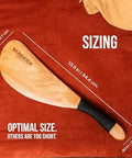 Bed Sheet Tucker Mattress Lifter Tool Made From Sturdy Acacia Wood with measurements, showing size and ergonomic handle.