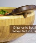 Acacia Wood Salad Hands with Non Slip Grip on bowl for tossing and serving salad greens and pasta, handheld kitchen tools