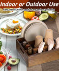 Acacia Wood Utensil Holder for Party Wood Silverware Caddy Organizer with 6 compartments for plates and cutlery on table