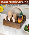 Acacia Wood Utensil Holder for Party Wood Silverware Caddy Organizer Wooden Kitchen Utensil Holder for Counter Paper Plate with 6 Compartments