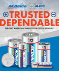 Image of trusted and dependable ACDelco batteries, including AA and AAA alkaline batteries for home and office use.