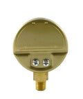 Back view of Low Pressure Acetylene Regulator Gauge 0-30 Psi, 2 Inch Dial with steel case, 1/8 NPT bottom inlet, and fittings for oxy-fuel kits.