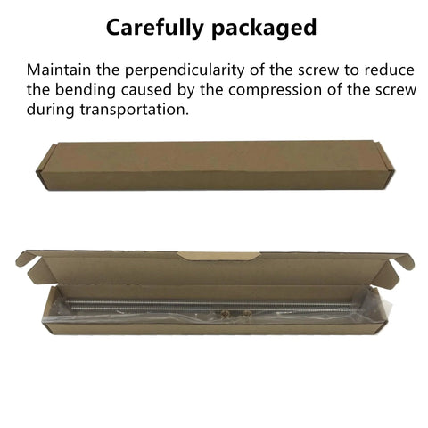 Two precision 200mm TR8X8 Acme lead screws with 8 mm lead, SUS304 stainless steel shafts and brass nuts in packaging box.