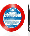 Clear Double Sided Acrylic Tape 1mm Wide 25m Long With Red Liner Removable Ultra Thin Adhesive Strip next to tweezers