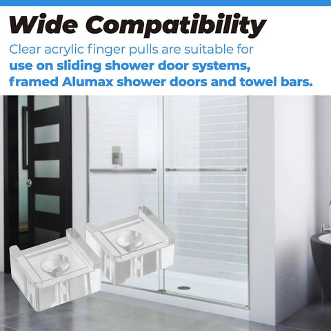 Clear Acrylic Finger Pull For Sliding Shower Doors Replacement Parts 2 Piece Set with installed shower view