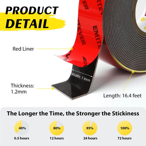 Heavy Duty Double Sided Tape With Acrylic Foam Mounting Tape 1 Inch By 16.4 Feet Waterproof And Strong Two Sided Adhesive