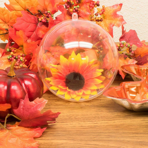 5.5" Clear Big Plastic Acrylic Arts & Crafts Giant Mold Shells Molding Balls Crafting Kit (140mm) with sunflower inside