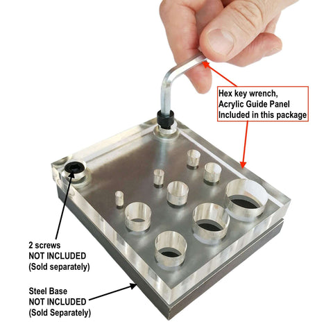 Acrylic Guide Panel Replacement for 9 Piece Punch and Die Set Part Only for Jounjip Truepower Harbor Freight shown with hex key wrench.