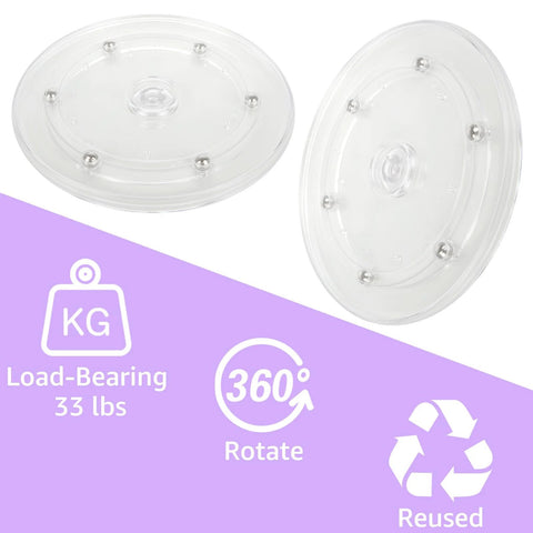 Clear acrylic 6-inch turntables with ball bearings for 360° rotation, 33 lb load capacity, 4 Pack 6 Inch Lazy Susan Turntables Set.
