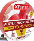 Close-up of a circular roll of Heavy Duty Double Sided Mounting Tape Removable Clear Adhesive 1 Inch By 450 Inch Weatherproof