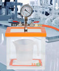 1.5 Gallon Acrylic Vacuum Chamber for Resin Degassing Kit with silicone gasket and hose, shown in a laboratory setting