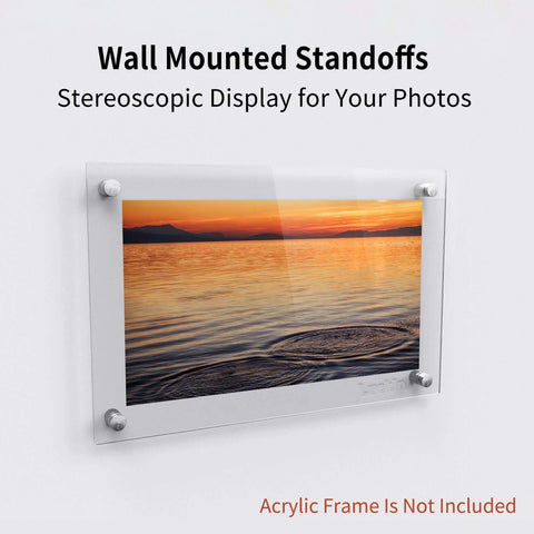 Wall-mounted photo with 20 Pack Stainless Steel Standoff Screws For Acrylic Signs Half Inch Diameter And One Inch Length Brushed Nickel Finish
