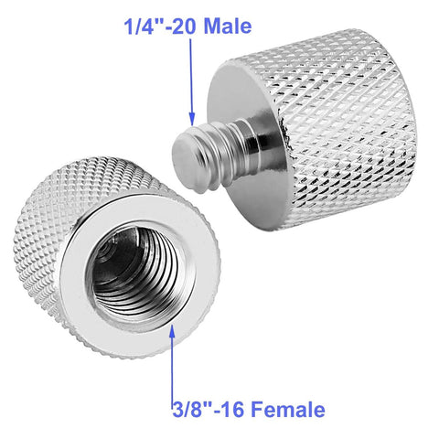 3/8 Inch Female To 1/4 Inch Male Thread Adapter for Camera Monitors Microphones Stands and Tripods Nickel Plated Brass 2 Pack