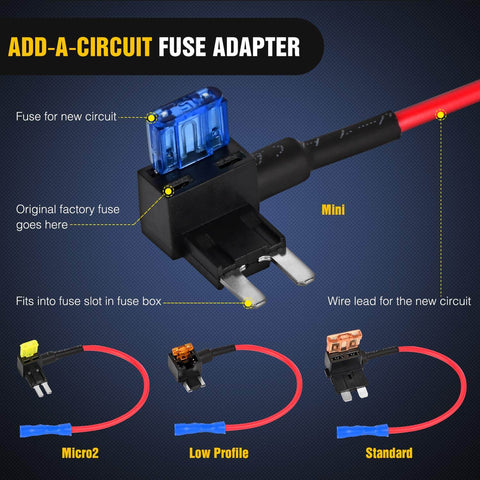 12 Pack 12V Car Add A Circuit Fuse Tap Kit with Standard Mini Micro2 and Low Profile Taps for Dual Fuse Protection