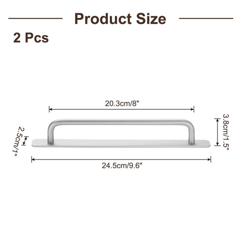 2 Pack Adhesive Cabinet Handles 9.6 Inch No Drill Stick On Drawer Pulls Aluminum Alloy Silver Tone product size dimensions
