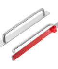 2 Pack Adhesive Cabinet Handles 9.6 Inch No Drill Stick On Drawer Pulls Aluminum Alloy Silver Tone shown from top and side view