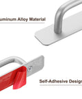 2 Pack Adhesive Cabinet Handles 9.6 Inch No Drill Stick On Drawer Pulls Aluminum Alloy Silver Tone, showing self-adhesive design.