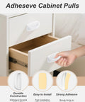 Hand using 8 Pack Adhesive Cabinet Handles Peel and Stick Drawer Pulls White No Drill Easy Stick On Furniture Hardware on drawer