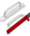 Adhesive Cabinet Handles 2 Pack 5.8 Inch No Drill Push Pull Self Stick Installation, showing silver zinc alloy handles with red backing