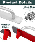 Adhesive Cabinet Handles 2 Pack 5.8 Inch No Drill Push Pull Self Stick Installation with zinc alloy and adhesive sticker details.