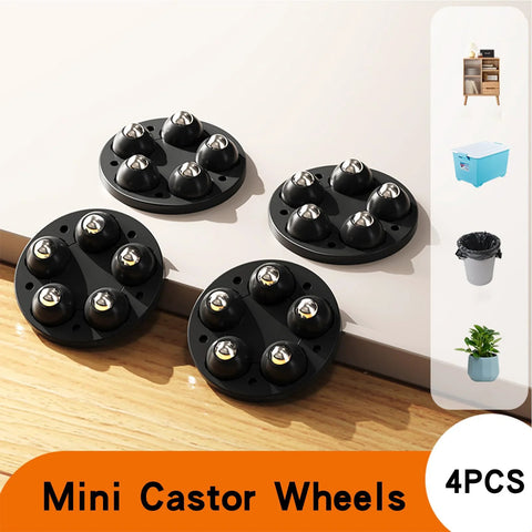 Self Adhesive Mini Caster Wheels 360 Degree Swivel Mute Universal Wheel Rollers For Kitchen Appliances Black 4 Pack