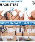Usage steps for Neodymium Disc Magnets 32mm Diameter 3mm Thick With Double Sided Adhesive in workshop setting.