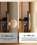 Before and after using Clear Self Adhesive Door Silencers Long Strips Ultra Quiet Rubber Cabinet Bumpers on a door.