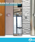 Clear Eight Pack Door Stopper Wall Protector with Adhesive Gel Bumpers on various surfaces, easy install, no drill needed.